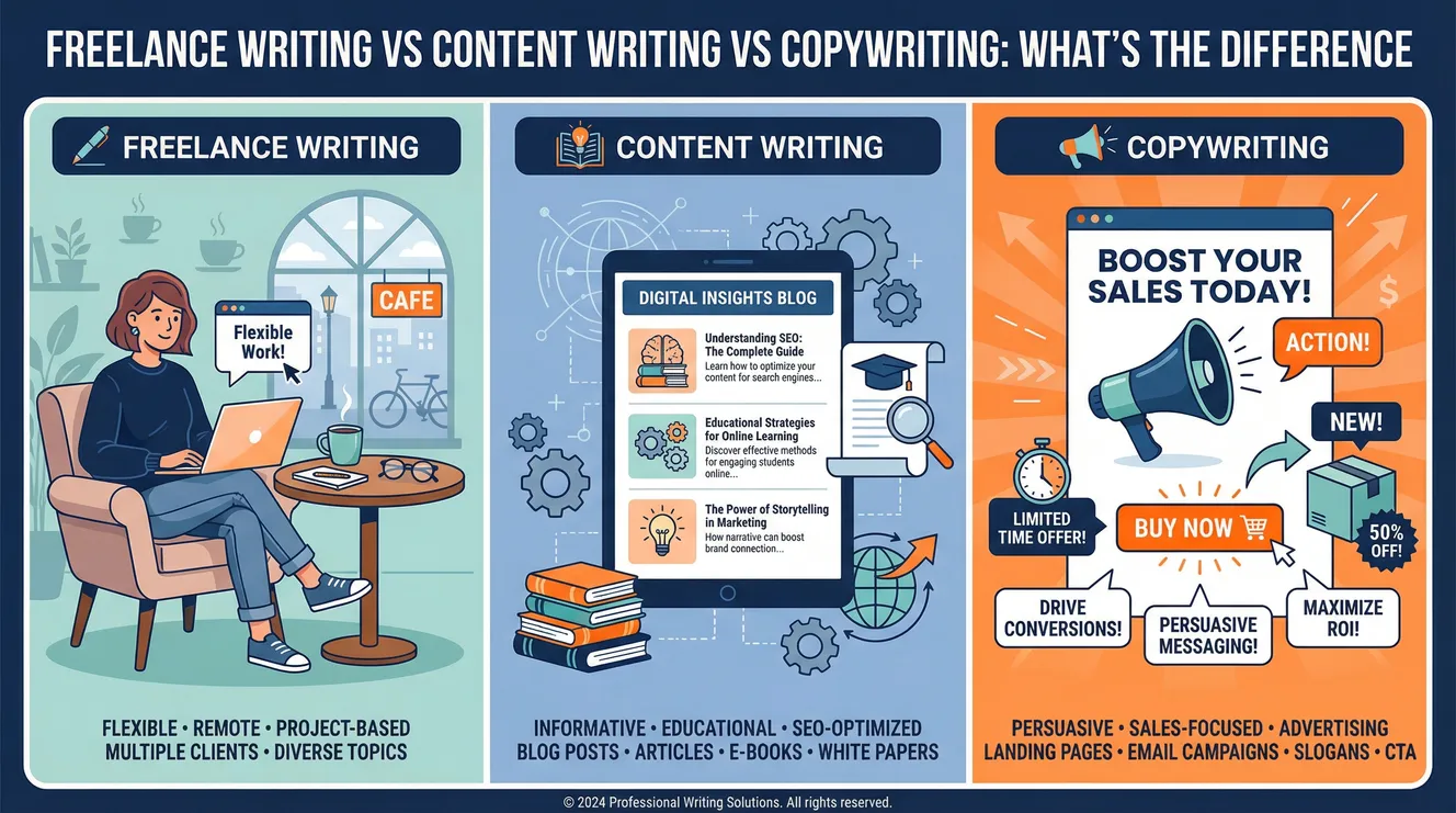 Freelance Writing vs Content Writing vs Copywriting: What's the Difference